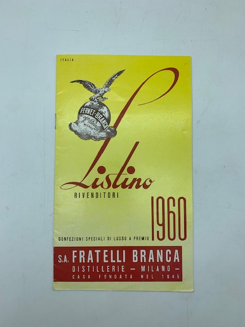 Fratelli Branca. Confezioni speciali di lusso a premio. Listino rivenditori 1960